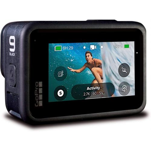 고프로 GoPro HERO9 Black - Waterproof Action Camera with Front LCD and Touch Rear Screens, 5K HD Video, 20MP Photos, 1080p Live Streaming, Stabilization + Sandisk 64GB Card and Extra Batt