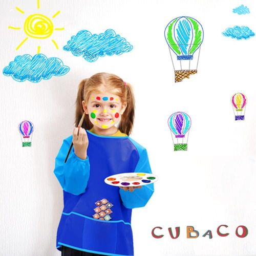  [아마존베스트]CUBACO Kids Painting Apron, 2 Packs Waterproof Art Smocks for Child 3-8 Years, Children Artist Apron with Long Sleeve and 3 Pockets
