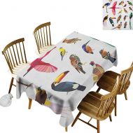 Kangkaishi kangkaishi Easy to Care for Leakproof and Durable Long tablecloths Outdoor Picnic Colored Collection Bird Set with Poly Design Triangle in Mosaic Style Illustration W70 x L120 Inch