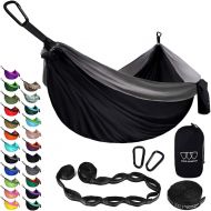 Gold Armour Camping Hammock - XL Double Hammock Portable Hammock Camping Accessories Gear for Outdoor Indoor with Tree Straps, USA Based Brand (Black and Gray)