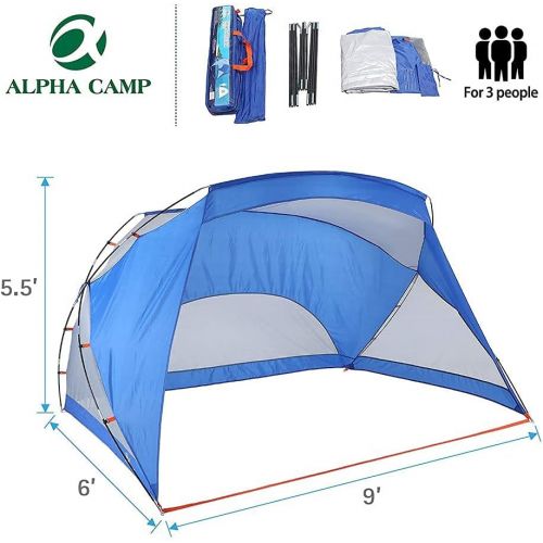  ALPHA CAMP 3 Person Sports/Beach Shelter Easy Up Sun Shade - 9’ x 6’