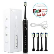 Love Life Electric Rechargeable Electric Toothbrush, Waterproof USB Rechargeable Household Toothbrush Ultrasonic Whitening Suitable for Adult Portable Travel Black