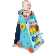 Blue Push-n-Play Wooden Learning Walker Toy, 10 Fun Activities for Sitting, Standing, & Walking Toddlers by Imagination Generation