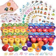 [아마존베스트]FUN LITTLE TOYS 212 Pcs Assorted Stamps & Stickers Set for Kids Includes 68 Pieces Self-Ink Stamps and 144 Pieces Stickers for Kids Party Favors, Easter Basket Stuffers, Easter Egg