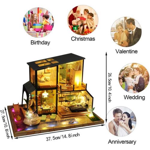  WYD European Style Villa Model Modern Building DIY Assembling Doll House Kit Wooden Miniature Dollhouse Kits Music House Gift with Swimming Pool and Piano (Legend of Mermaid)