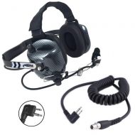 Rugged Radios H41-CF Carbon Fiber Style Behind The Head Two Way Radio Headset with CC-MOT Coil Cord Cable for Motorola 2-Pin Radios