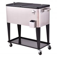 Giantex 80 Quart Patio Cooler Rolling Cooler Ice Chest with Shelf, Wheels and Bottle Opener, Stainless Steel Ice Chest Portable Patio Party Drink Cooling Cart Beverage Cooler Cart