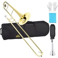EASTROCK Bb Tenor Slide Trombone Brass Musical Instrument with Hard Case,Mouthpiece,Gloves,Cleaning Cloth for Professional Player Beginners Students, Large Bell(9.25