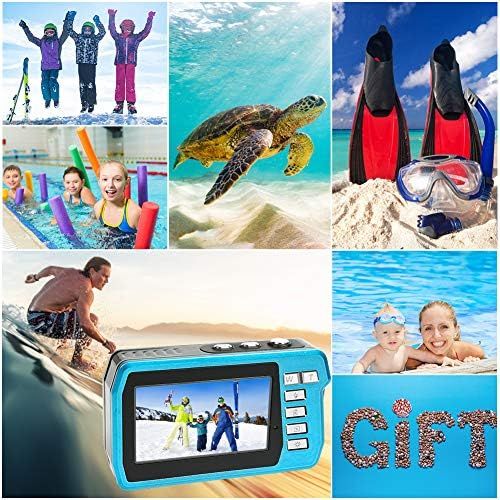  [아마존베스트]LongOu Underwater Camera 2.7 K 48 MP Underwater Camera Selfie Dual Screens 16X Digital Zoom Digital Camera Waterproof for Snorkelling, Blue