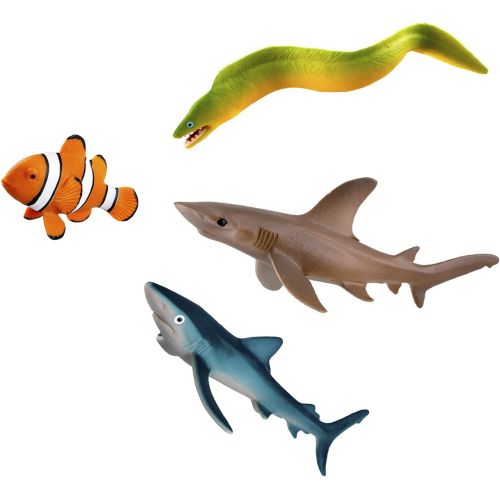  TOYMANY 14PCS Realistic Sea Animals Figurines, 2-6 Plastic Ocean Animals Figures Set Includes Orca/Beluga Whale,Sharks,Dolphin,Fish, Baby Shower Toy Cake Toppers Birthday Gift for