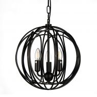 Riomasee Sphere Chandelier Industrial Vintage Metal 3-Light Ball Chandelier Ceiling Light Hanging Fixture for Dining Rooms,Foyer,Entryway,Restaurants Black Finish 14.1 x 15.3”