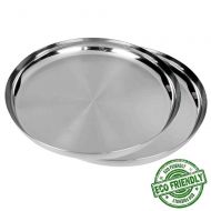 WhopperIndia Heavy Duty Stainless Steel Plates (2-Pack); 30.48 cm Diameter Round Metal Plates Great for Kids, Lunches, Portion Control, Camping, More