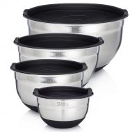 Sterline Stainless Steel Mixing Bowl Set of 4 w/Lids, Non-Slip Mixing Bowls .75, 1.5, 3, 5-Quarts w/Measurement Displayed Inside, Small-Large Nesting Bowls, Cooking and Kitchen Ess