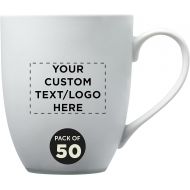 DISCOUNT PROMOS 50 Bistro Vitrified Porcelain Mugs Set, 11 oz. - Customizable Text, Logo - Stoneware, Coffee, Tea - White