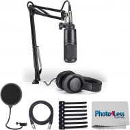 Audio-Technica AT2020 Studio Microphone Pack Top Value Bundle with ATH-M20x Headphone, Boom & XLR Cable + Pop Filter & Extra Mic Cable & More