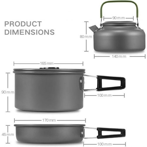  TANGIST Camping Cookware Mess Kit 3 Pcs Camping Cookware Stove and Pans Set for 2-3 Person Aluminum Lightweight Folding Camping Pots for Outdoor Camping Backpacking Hiking Picnic G