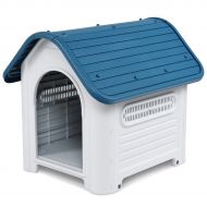 Caraya Pet Dog House Puppy Shelter Roof Skylight Waterproof Indoor Outdoor Plastic Blue