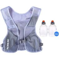 AONIJIE Men Women Ultralight Running Vest Pack Reflective Breathable Hydration Backpack for Hiking Camping Marathon Cycling Race (Gray- with 2 pcs 250ml Bottles)