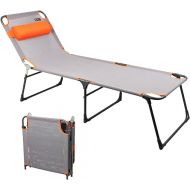 PORTAL Adjustable Portable Cot for Adults, Folding Chair, 4-Position Recliner with 250lbs Weight Capacity Lounger, Travel, Camping, Beach, Grey, Orange