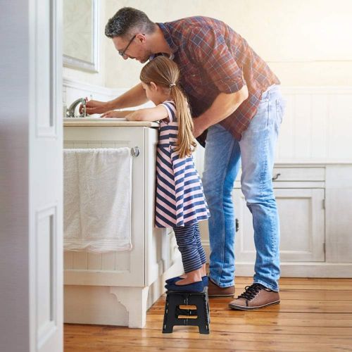  [아마존베스트]ACSTEP Acko Folding Step Stool Lightweight Plastic Step Stool (2 Pack 9 inch) Foldable Step Stool for Kids,Non Slip Folding Stools for Kitchen Bathroom Bedroom Black