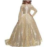 Abaowedding Flower Girl Dress Sequined Pageant Ball Gown Kids Long Sleeves Christmas Birthday Party Dresses