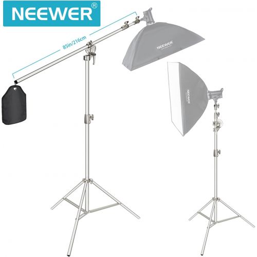 니워 [아마존베스트]Neewer Photo Studio 2-in-1 Light Stand 123-385 cm Height Adjustable with 216 cm Boom Arm and Sandbag to Support Umbrellas Softbox Flash for Video Photography (Silver)