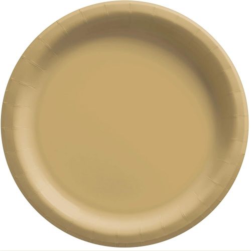  Amscan Big Party Pack Paper Plates, Pack of 50, Gold, 9 x 9 -