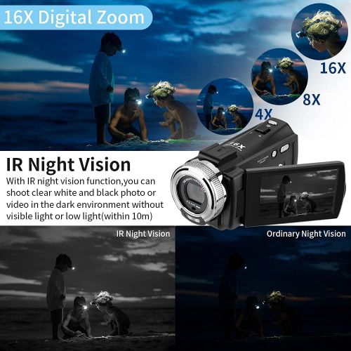  [아마존베스트]Camcorders ORDRO HDV-V12 HD 1080P Video Camera Recorder Infrared Night Vision Camera Camcorders with 16G SD Card and 2 Batteries