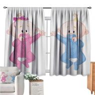 Warm Family Gender Reveal Blackout Curtains for Bedroom Babies Lie and Keep The Pacifiers Lovely Toddlers Sweet Childhood Pink Blue and Peach Light Curtain W63 x L63