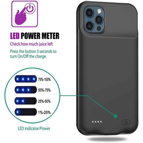  [아마존베스트]JERSS Battery Case iPhone 12 Pro Max, 7000mAh Slim Portable Rechargeable Battery Pack Charging Case Compatible with iPhone 12 Pro Max (6.7 inch) Extended Battery Charger Case (Black)