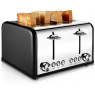 [아마존베스트]Toaster 4 Slice, CUSIBOX Stainless Steel Toaster with Bagel, Defrost, Cancel Function, Extra Wide Slots, 6 Bread Shade Settings, 1650W, Black
