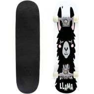 Mulluspa Classic Concave Skateboard Cute Cartoon Llama Design with No Drama Llama Motivational Quote Longboard Maple Deck Extreme Sports and Outdoors Double Kick Trick for Beginners and Pro