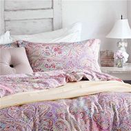 LELVA Pink Paisley Bedding Set Girls Bedding Bohemian Style Bedding Boho Bedding Duvet Cover Set Full Queen 4pcs (Queen, Flat Sheet)