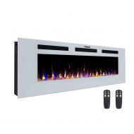3GPlus 50 Electric Fireplace Wall Recessed Heater Crystal Stone Flame Effect 3 Changeable Color, Double Remote, 1500/750W White