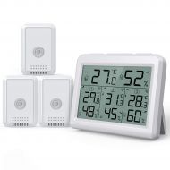 AMIR Indoor Outdoor Thermometer, 3 Channels Digital Hygrometer Thermometer with 3 Sensor, Humidity Monitor Wireless with LCD Display, Room Thermometer and Humidity Gauge for Home,