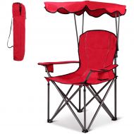 ALPHA GYMAX Canopy Chair, Portable Folding Beach Chair Picnic Chair with Canopy Two Cup Holders and Carry Bag, for Outdoor Beach Camp Park Patio