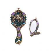Moiom Vintage Style Foldable Oval Peacock Pattern Makeup Hand/Table Mirror (Bronze)