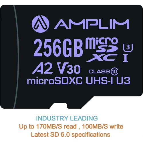  Amplim Micro SD Card 256GB, New 2021 MicroSD Memory Plus Adapter, Extreme High Speed 170MB/S A2 MicroSDXC U3 Class 10 V30 UHS-I for Nintendo-Switch, GoPro Hero, Surface, Phone, Cam
