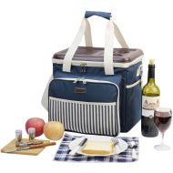 HappyPicnic Picnic Cooler Bag Service Set for 4 Persons, Insulated Lunch Tote with Flatware, Plates for Outdoor Picnic - Hard EVA Formed Lid as Portable Table - Best Gift for Father Mother