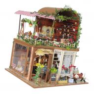 Fityle Dollhouse Miniature DIY Kits with Furniture, LED Light Craft - Warmhearted Coffee Shop Gift