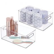 MDesign mDesign Stackable Deep Plastic Storage Bin Tote with Handles for Organizing Cosmetics, Makeup Palettes, Body Wash, First Aid, Vitamins, Supplements, Hair Styling Accessories, 2 Pac