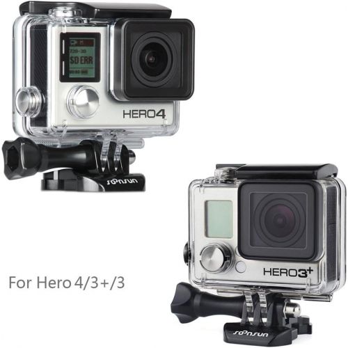 SOONSUN Standard Protective Waterproof Dive Housing Case for GoPro Hero 4, Hero 3+, Hero 3 Black Silver Camera - 40 Meters (131 Feet) Underwater Photography