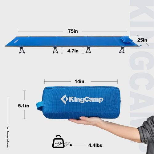  KingCamp Camping Cot, Folding Portable Heavy Duty Ultralight Cots for Adults Camping Tent Hiking Backpacking Mountaineering Travel Indoor Outdoor Indoor Base Camp with Pillow, Supp