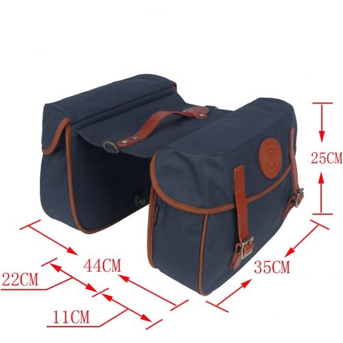  TOURBON Waterproof Canvas Bicycle Bike Rear Seat Carrier Bag Cycling Double Pannier Bag Pack (Blue)
