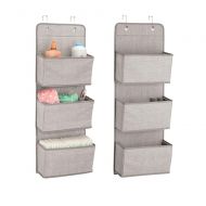 MDesign mDesign Soft Fabric Wall Mount/Over Door Hanging Storage Organizer - 3 Large Pockets for Child/Kids Room or Nursery, Hooks Included - Textured Print, 2 Pack - Linen/Tan