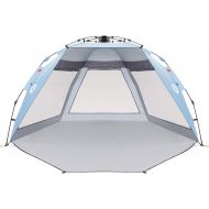 Easthills Outdoors Coastview Ultra XL 4-6 Person Family Beach Tent Quick Setup Instant Anti UV Double Silver Coated Sun Shelter with Extended Floor & Big Window Sky Blue