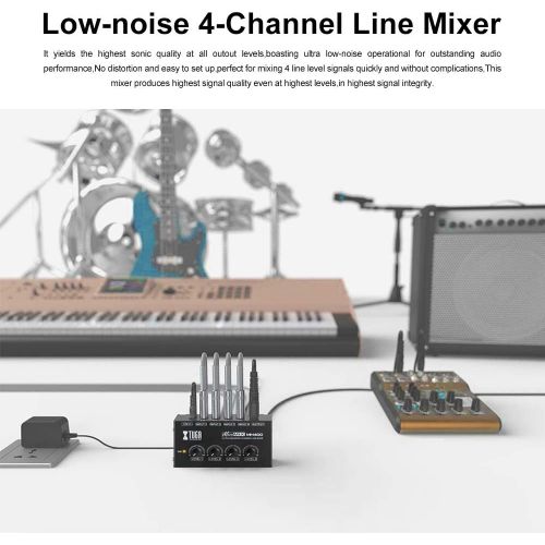  [아마존베스트]XTUGA MH400 Sound Mixer Ultra-compact Low Noise 4 Channels Line Mixer,Mini Audio Mixer with AC adapter Use for Microphones,Guitars,Bass,Keyboards,Mixer, Musical Instruments