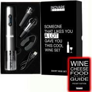 Inovare Designs Gift for Wine Lover, Unique Wine Pairing Guide, Rechargeable Electric Opener, Automatic Electronic Bottle Set, Tasting Kit Accessories, Stopper, Aerator Pourer, Vacuum Preserver, F