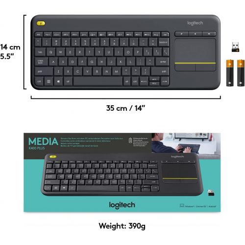 로지텍 [아마존베스트]Logitech K400 Plus Wireless Touch TV Keyboard with Easy Media Control and Built-In Touchpad