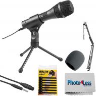 Audio-Technica Cardioid Dynamic Handheld USB/XLR Microphone AT2005USB + Broadcast/Webcast Boom Arm with XLR Cable + Accessories